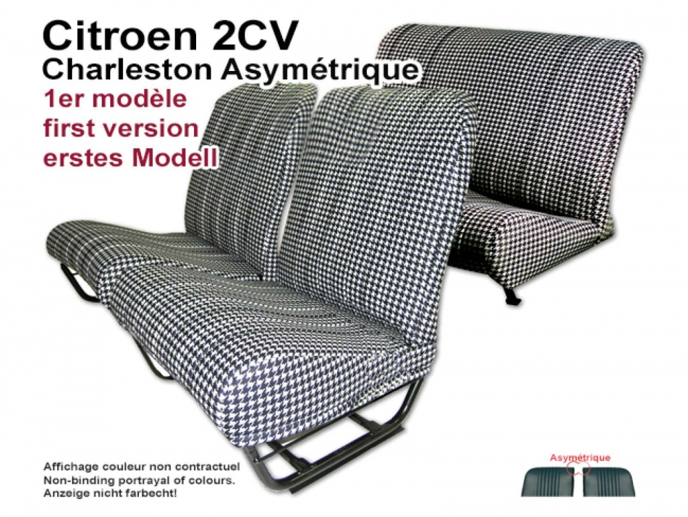 Citroen-2CV - Stoelbekleding 2CV voor + achter. Asymmetrische rugleuningen. Stof: Tissu Pied de poule No