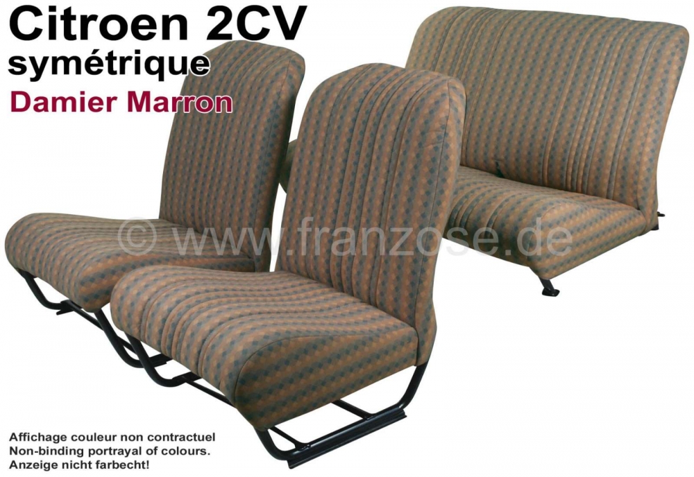 Citroen-2CV - Stoelbekleding 2CV voor + achter. Symmetrische rugleuningen. Stof: Damier Marron (stof met