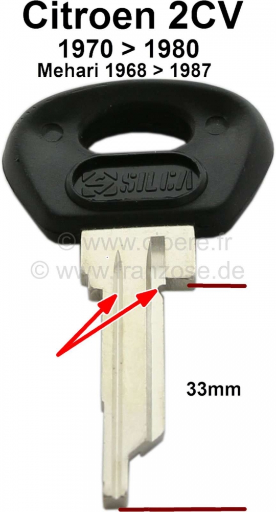 Citroen-2CV - Contactslot blanco sleutel. Geschikt voor Citroen 2CV6 + 2CV4, vanaf modeljaar 1970. Citro