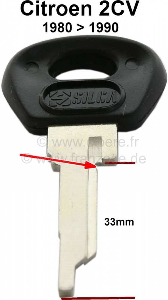 Citroen-2CV - Contactslot blanco sleutel. Geschikt voor Citroen 2CV6, vanaf modeljaar 1980. Voor contact