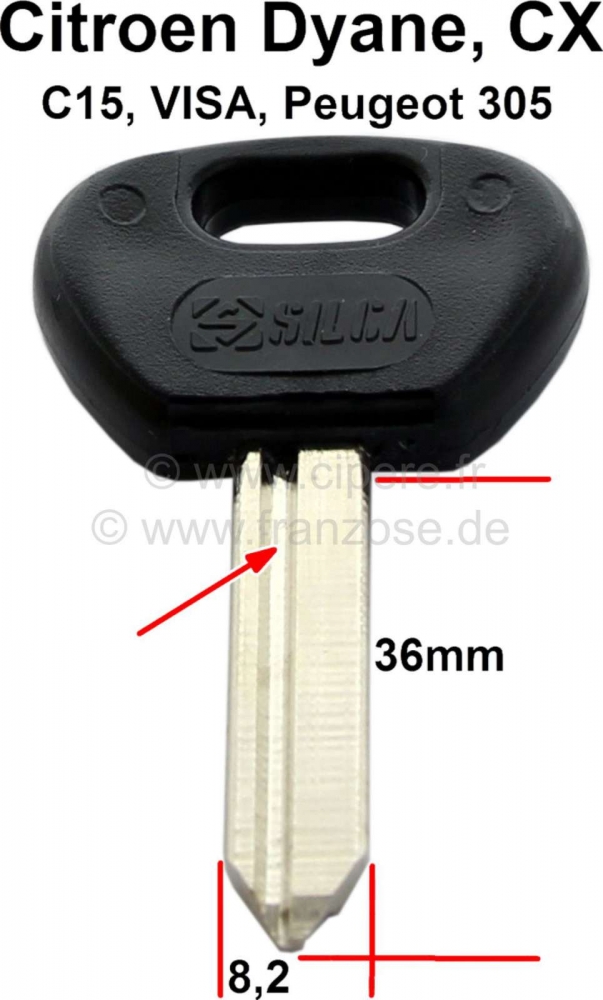 Citroen-2CV - Contactslot blanco sleutel. Geschikt voor Citroen Dyane, van 1980 tot 1983. Citroen CX, al