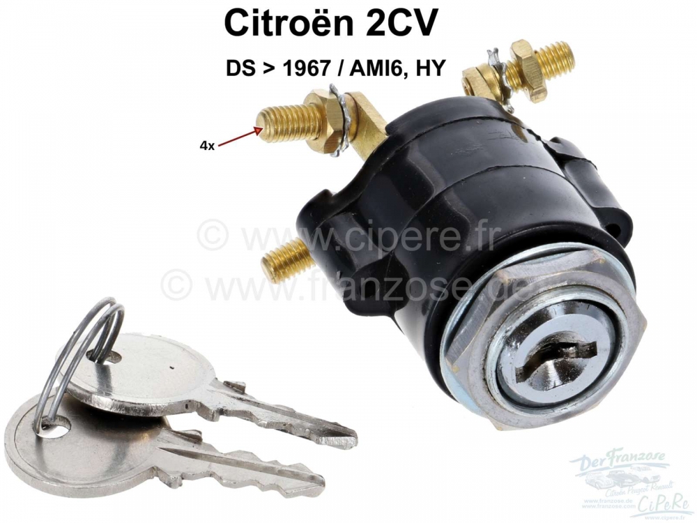 Sonstige-Citroen - Contactslot in het dashboard, voor Citroen 2CV met startknop (met 4 aansluitingen). Het co