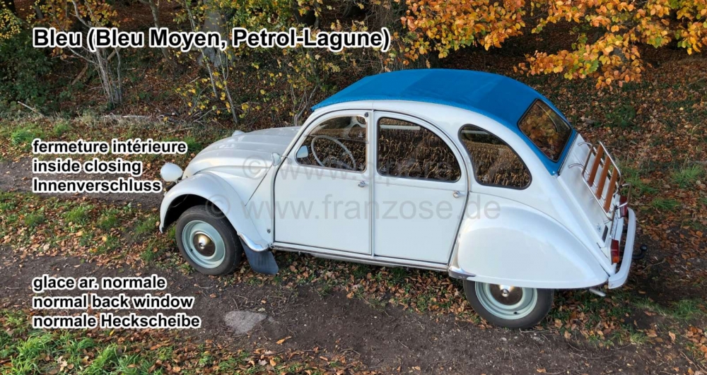 Citroen-2CV - 2CV, blauw (Bleu Moyen, Petrol-Lagune) oprolbaar dak, interieurvergrendeling, normale acht