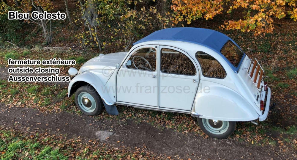 Alle - 2CV oud, duifblauw roldak met buitensluiting. (buitensluiting).  ( Bleu Celeste ), normale