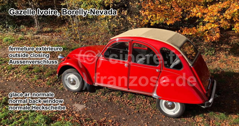 Renault - 2CV oud, roldak beige met buitensluiting (buitensluiting). Zandbeige (Gazelle - Ivoire, Bo