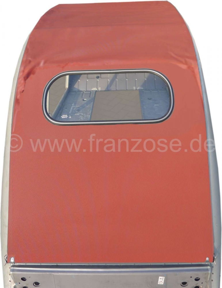 Citroen-2CV - 2CV oud, roldak lang donkerder rood (Rouille) met kleine achterruit. Ontworpen voor 2CV-ca