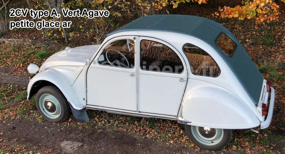 Citroen-2CV - 2CV oud, lang roldak, donkergroen (Vert Agave) met kleine achterruit. Ontworpen voor 2CV-c