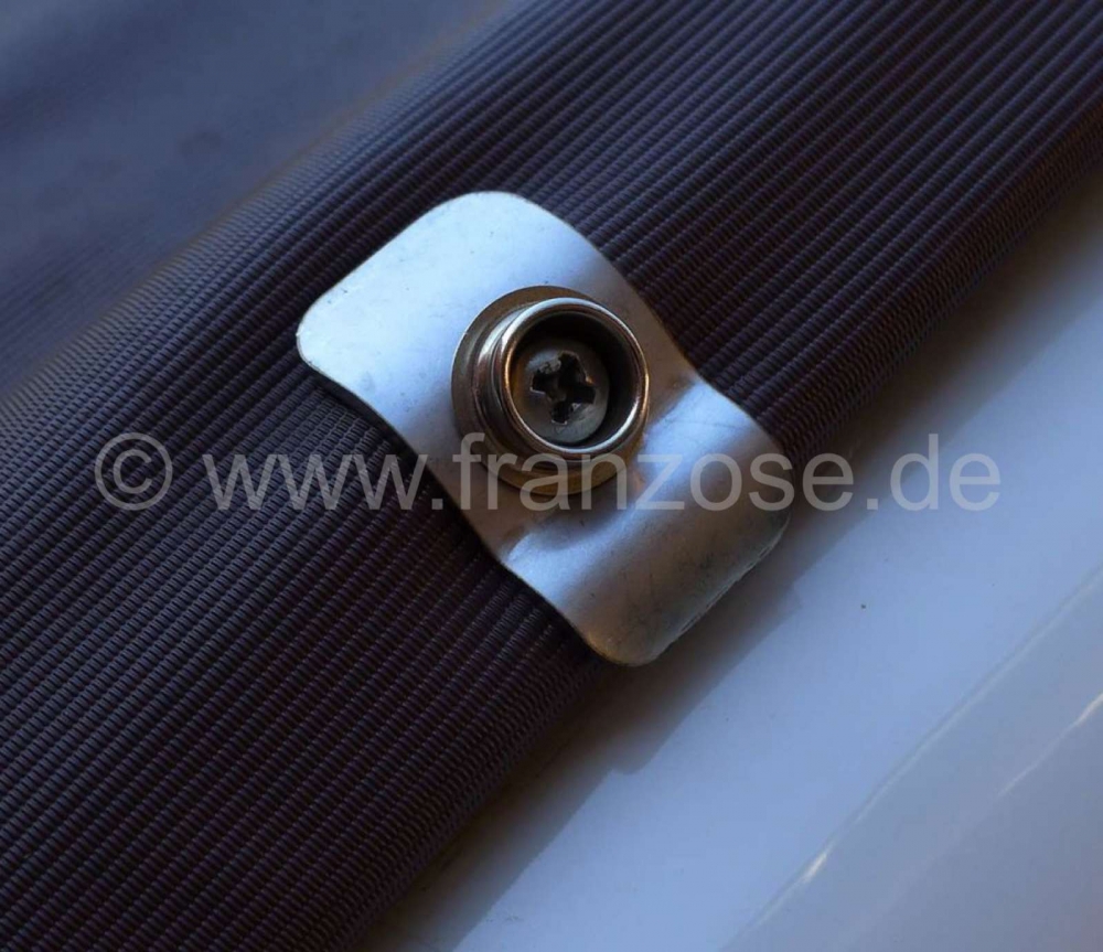 Citroen-2CV - 2CV, roestvrijstalen montageplaat voor oprolbaar dak. De drukknop wordt op de plaat geschr