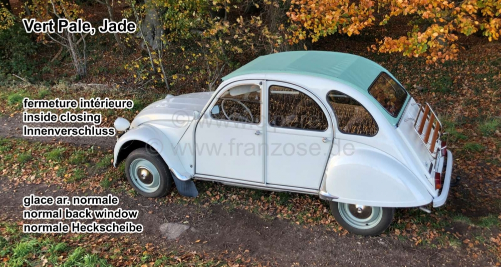 Renault - 2CV, roll top lime green, (Vert Pale, Jade), interieur slot, normale achterruit. Gemaakt i