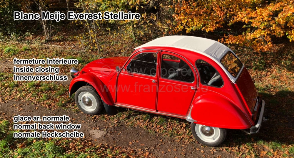 Citroen-2CV - 2CV, roll-top dak wit ( Blanc, Meije Everest, Stellaire) interieur slot, normale achterrui