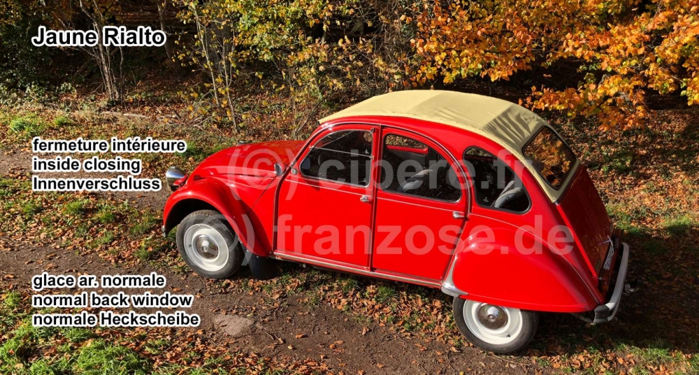 Citroen-2CV - 2CV, schuifdak ivoor, Jaune Rialto) vergelijkbaar met RAL 1014, ivoor. Interieurslot, doll