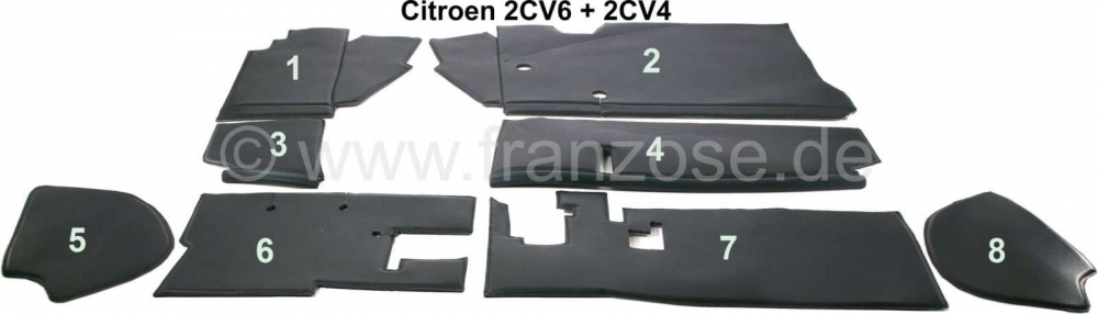 Citroen-2CV - Isolatiehoes voor het schutbord in het interieur (8-delig). Compleet voor boven- en onderk
