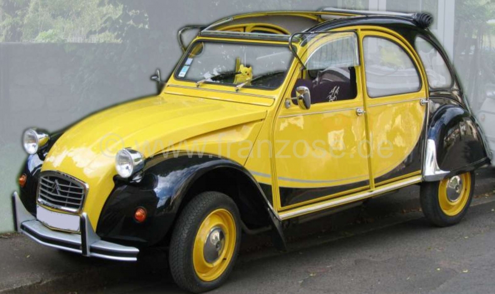 Citroen-2CV - Complete Charleston stickerset, geel-zwart. 2CV Charleston vanaf 1984. Let op: plakset voo
