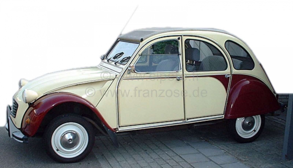 Citroen-2CV - Dolly plakset donker rood-ivoor (Rouge Delage EKA + Jaune Rialto EAA). Geschikt voor Citro