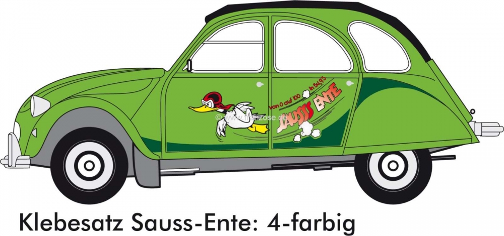 Citroen-2CV - Sause Ente plakset, Citroen 2CV. Reproductie van de originele leverancier! 4-kleurig. De s