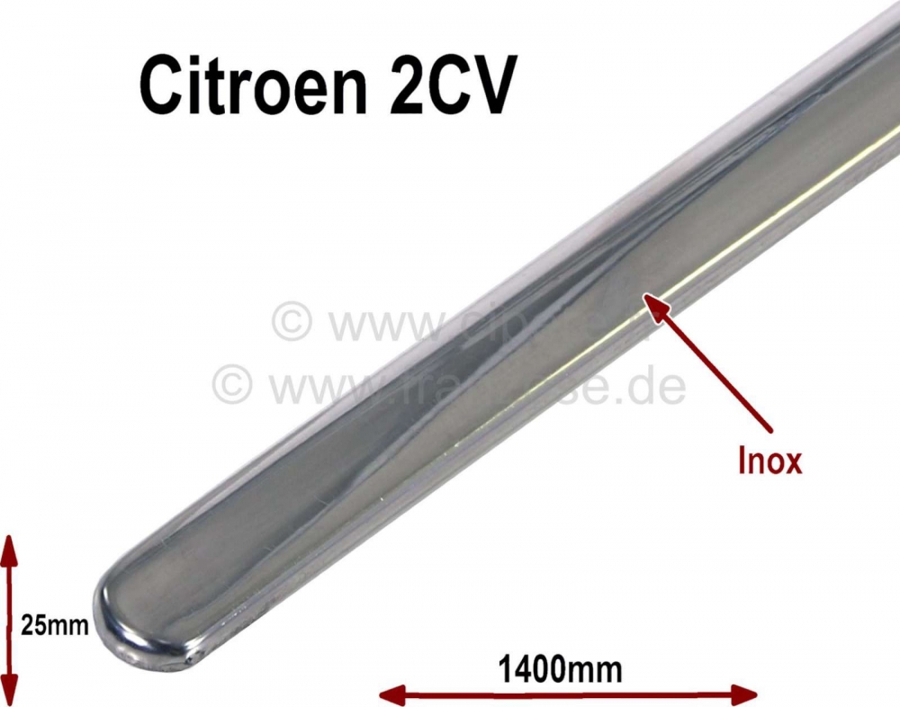 Citroen-2CV - Gepolijste dorpellijst, voor Citroen 2CV. (hoogte 25mm). De sierlijst wordt geleverd zonde