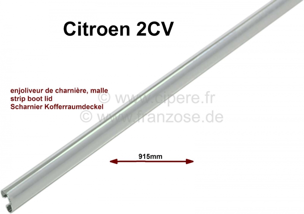 Renault - 2CV, schuifdak, achterklepscharnierlijst (chroomlijst) gepolijst.