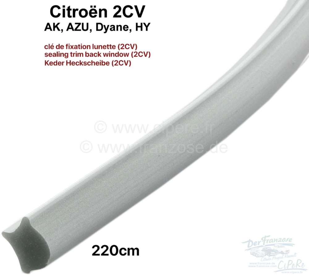 Citroen-2CV - 2CV, schuifdak, achterruit afdichting - bies, grijs plastic. Geschikt voor Citroen 2CV. Le