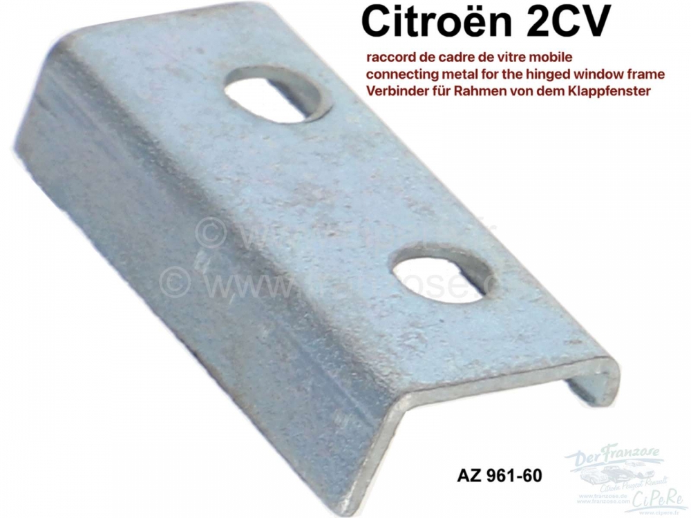 Citroen-2CV - 2CV, voorportierraam, verbindingsplaat voor het scharnierende raamkozijn. Of. AZ961-60 Mad