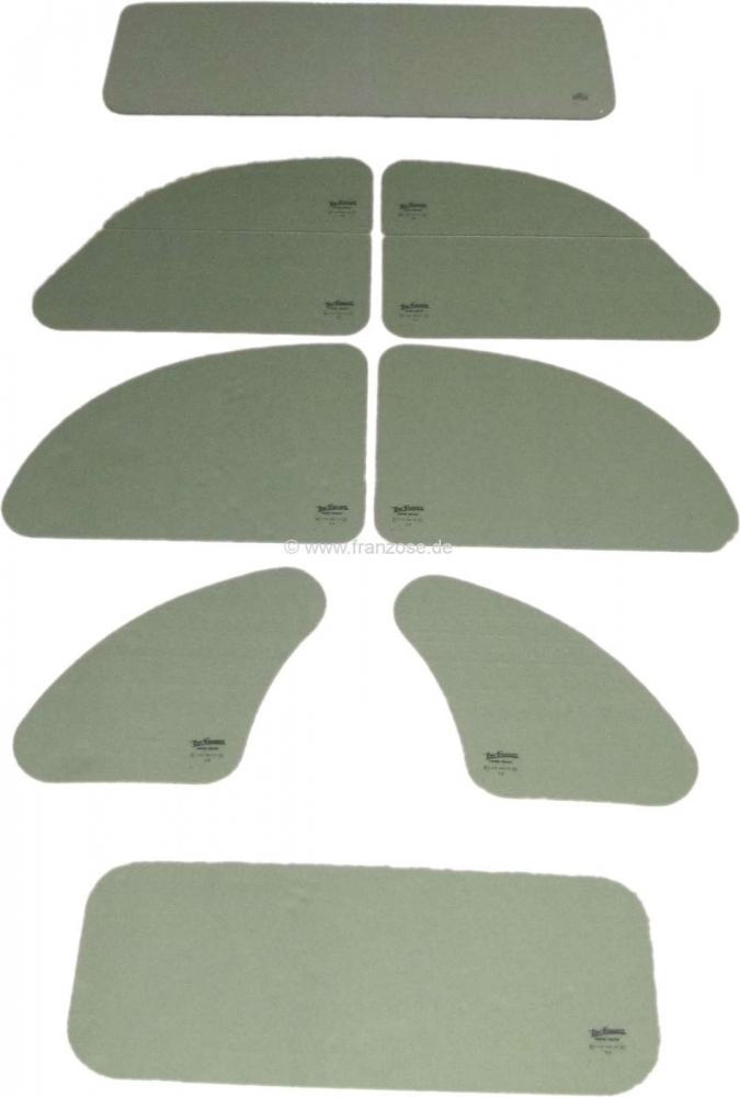 Citroen-2CV - 2CV, voorruit set voor Citroen 2CV, groen getint. Natuurlijk met keurmerk. (10 schijven) V