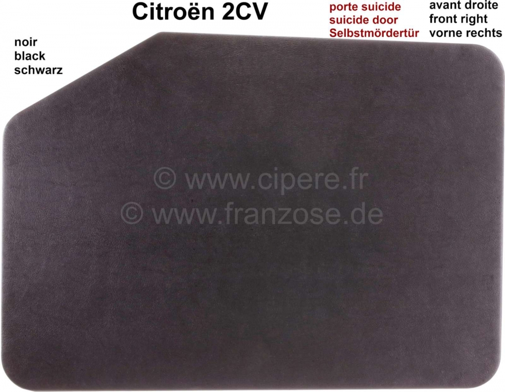 Citroen-2CV - Rechter voordeurpaneel, geschikt voor Citroen 2CV met zelfmoorddeur. Kleur: zwart