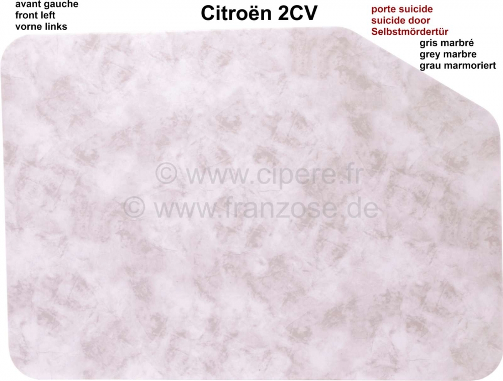 Citroen-2CV - Deurpanelen voor links + rechts, geschikt voor Citroen 2CV met zelfmoorddeur. Kleur: grijs