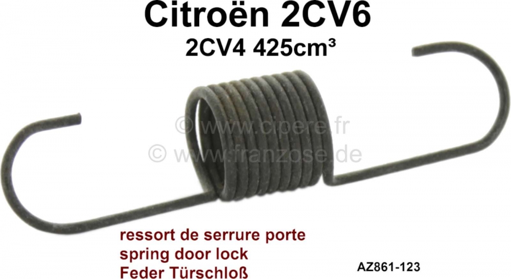 Citroen-2CV - 2CV, deurslot achter 2CV, veer in deurslot, (gemonteerd vanaf de achterkant in het deurslo