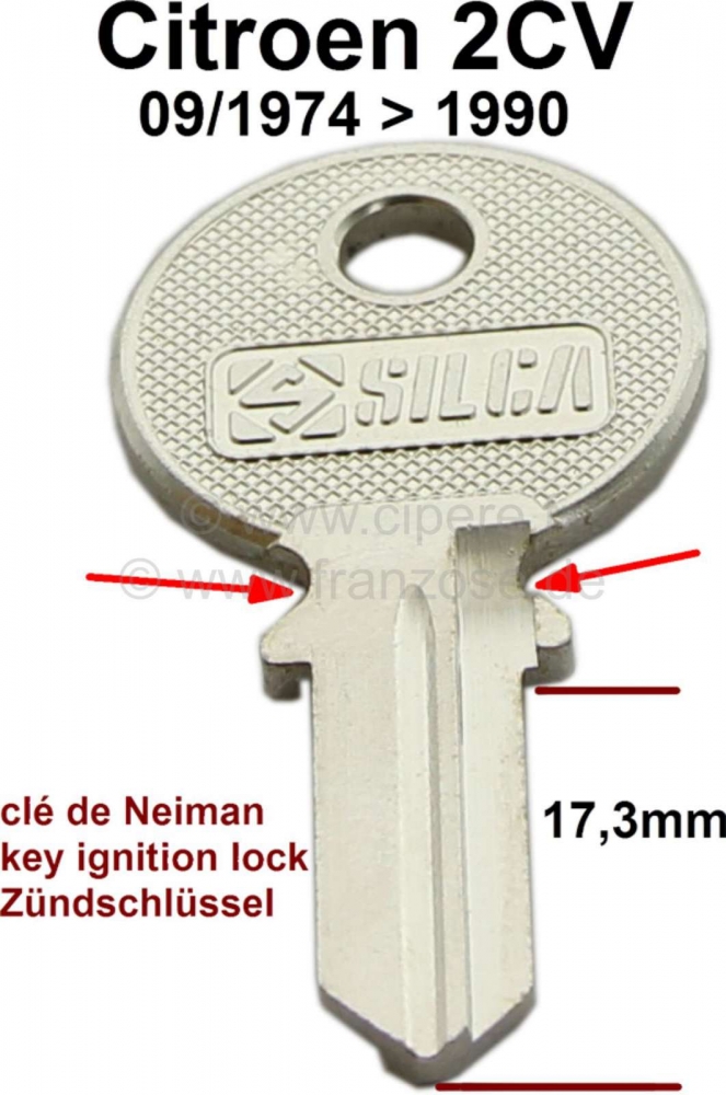 Citroen-2CV - 2CV, deurslot, blanco sleutel, voor Citroen 2CV vanaf modeljaar 9/1974, Voor voertuigen zo