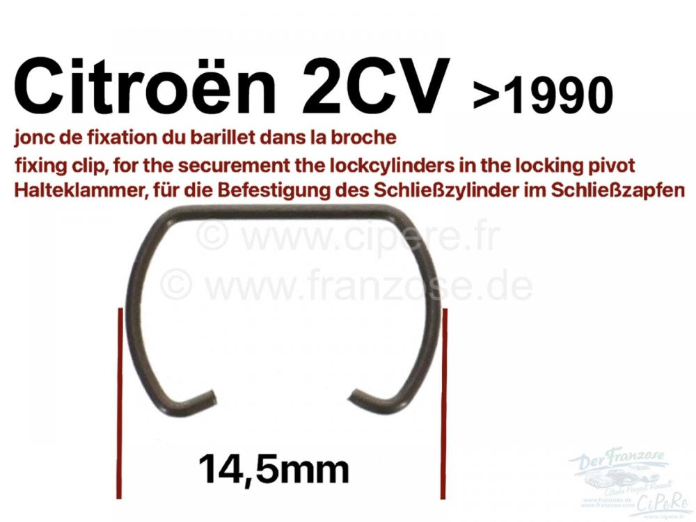 Renault - 2CV, deurslot + kofferslot. Borgclip voor het vastzetten van de slotcilinder in de slotpen