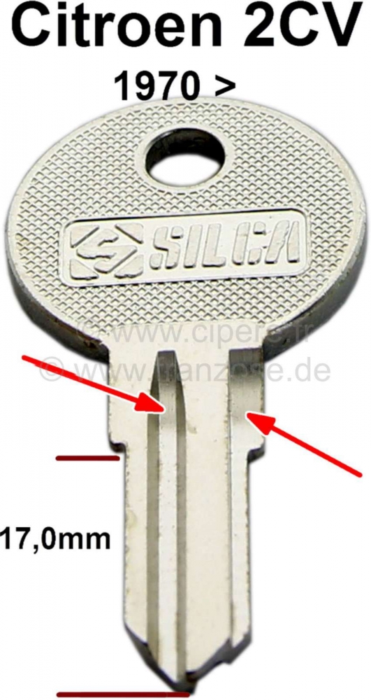 Citroen-2CV - 2CV, deurslot, sleutelgat, voor Citroen 2CV vanaf modeljaar 1970. voor slot fabrikant: KIF