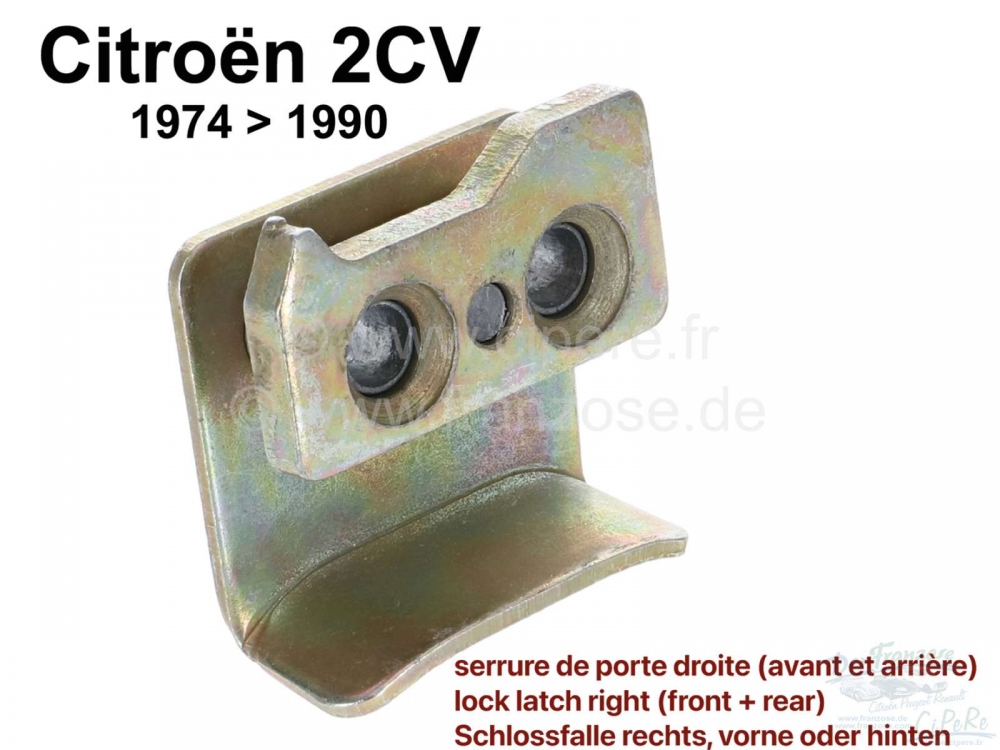 Citroen-2CV - 2CV, deurslot, slotgrendel rechts (montage voor + achter). Geschikt voor Citroen 2CV, vana