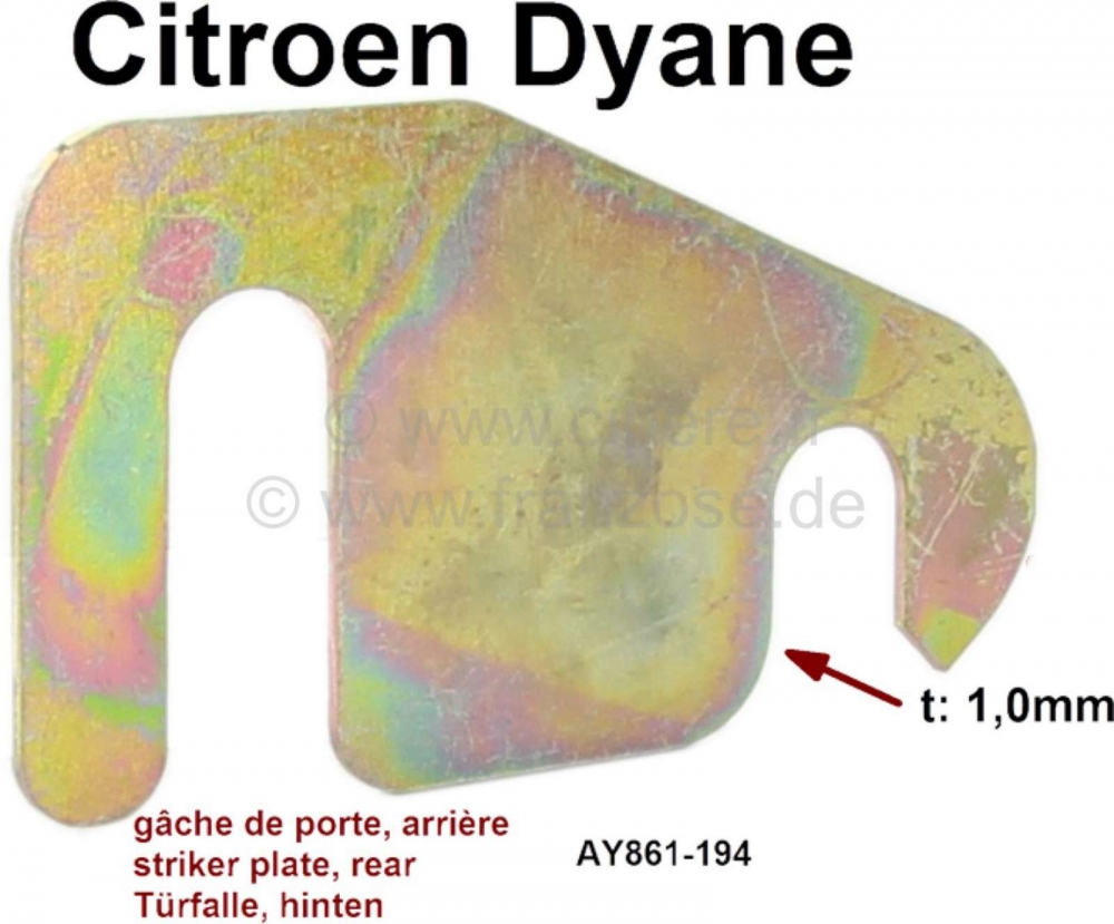 Citroen-2CV - Dyane, afstandsschijf 1mm dik, voor de slotvergrendeling op de C-stijl (achterportieren). 