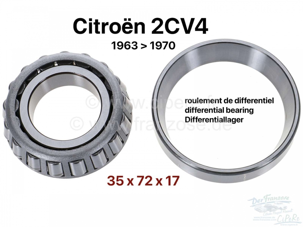 Citroen-2CV - Differentieel lager voor Citroen 2CV4. Gemonteerd van 1963 tot 1970, binnendiameter 35mm, 