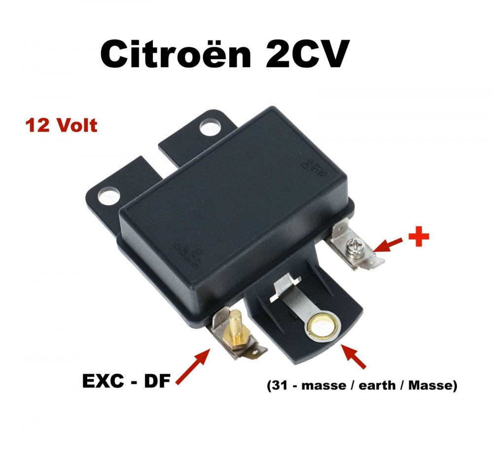 Citroen-2CV - Elektronische alternatorlaadregelaar, voor schroefmontage. 12 volt. Geschikt voor Citroen 