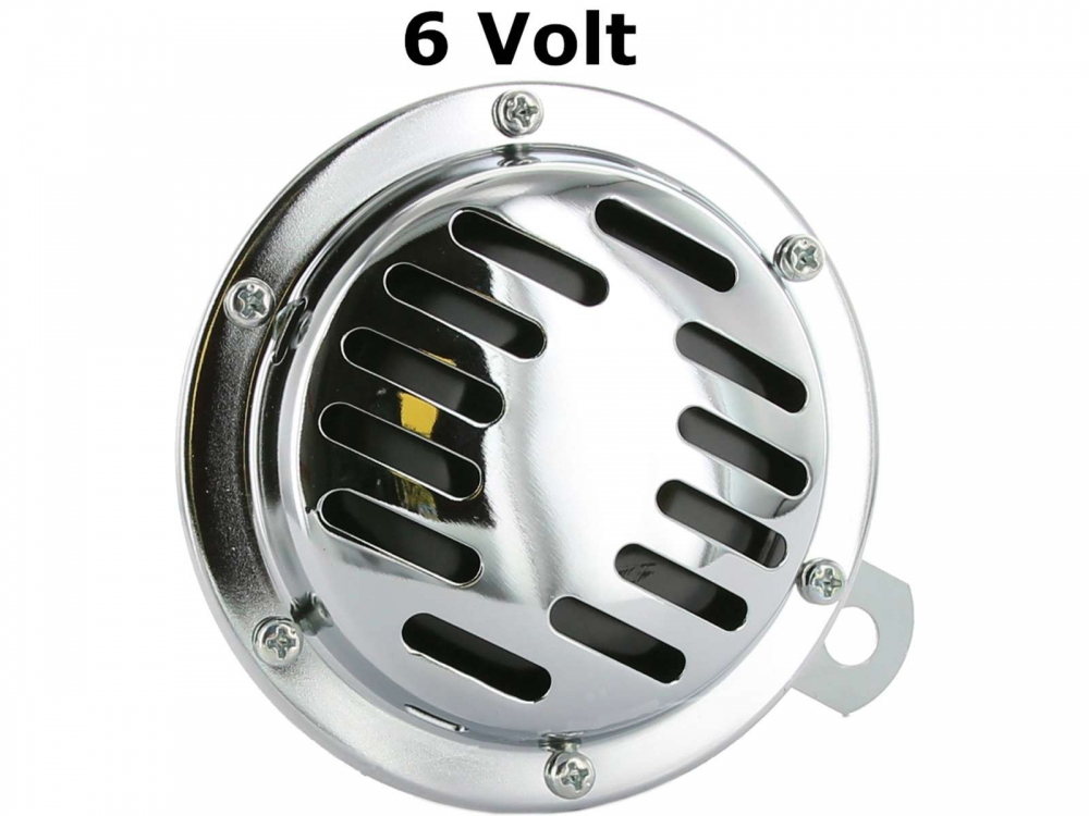 Alle - Claxon 6 Volt. Universele pasvorm. Diameter: ongeveer 100 mm. Volledig van metaal.