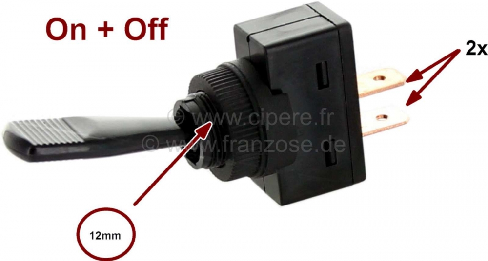 Citroen-2CV - Universele tuimelschakelaar. Aan Uit. Materiaal: zwart plastic.