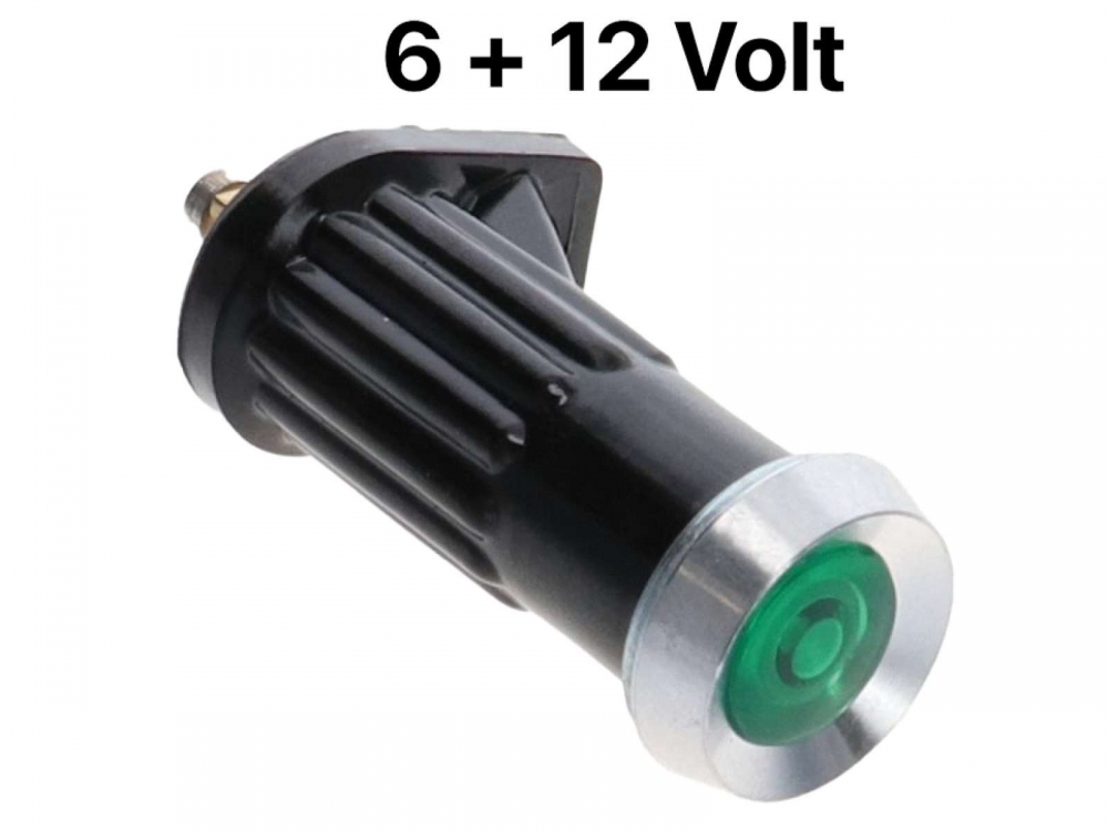 Citroen-2CV - Controlelamp met poolvormige aluminium kap groen. Geschikte lamp = 6 volt 14282, 12 volt 1