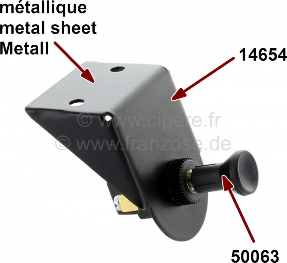 Citroen-2CV - Onderconstructiebeugel van plaatstaal, voor een trekschakelaar (gat 8,0 mm). Matzwart gela