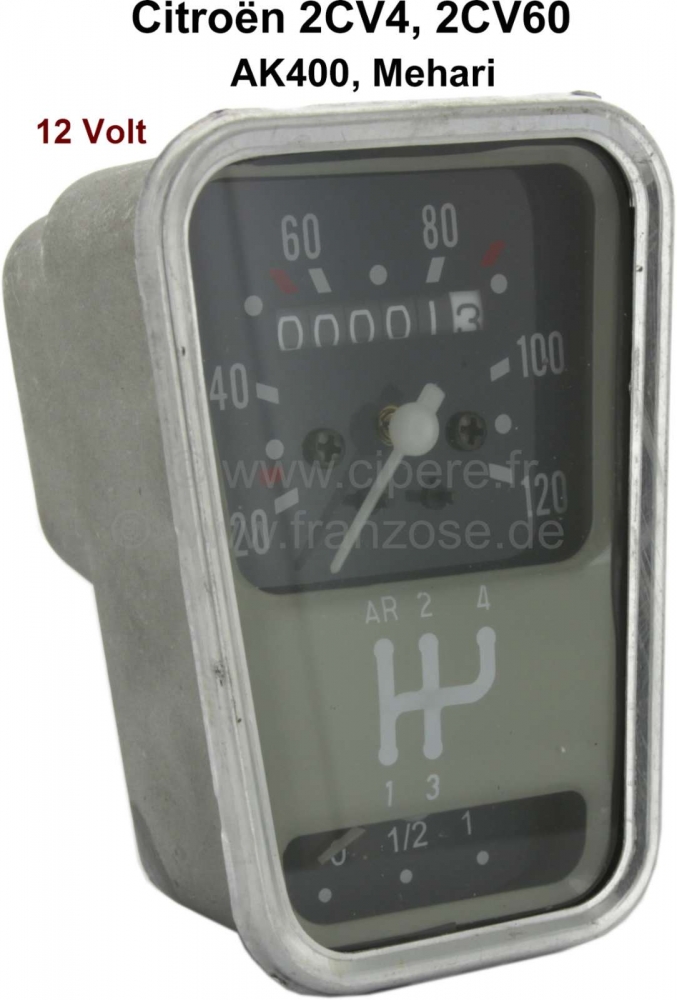 Citroen-2CV - Snelheidsmeter klein, geschikt voor Citroen 2CV, AK, AZU, Citroen Mehari. Reproductie. 12 