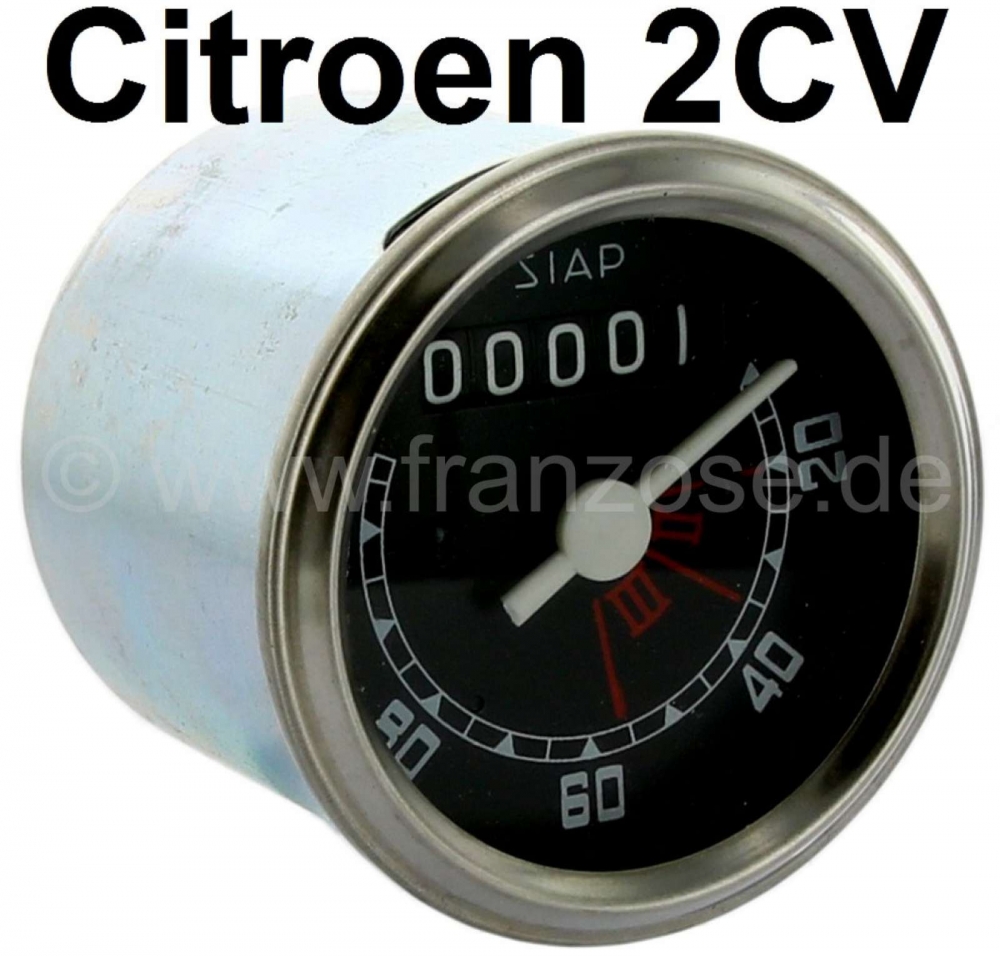 Citroen-2CV - Snelheidsmeter voor Citroen 2CV uit de jaren vijftig. De snelheidsmeter is links in de hoe