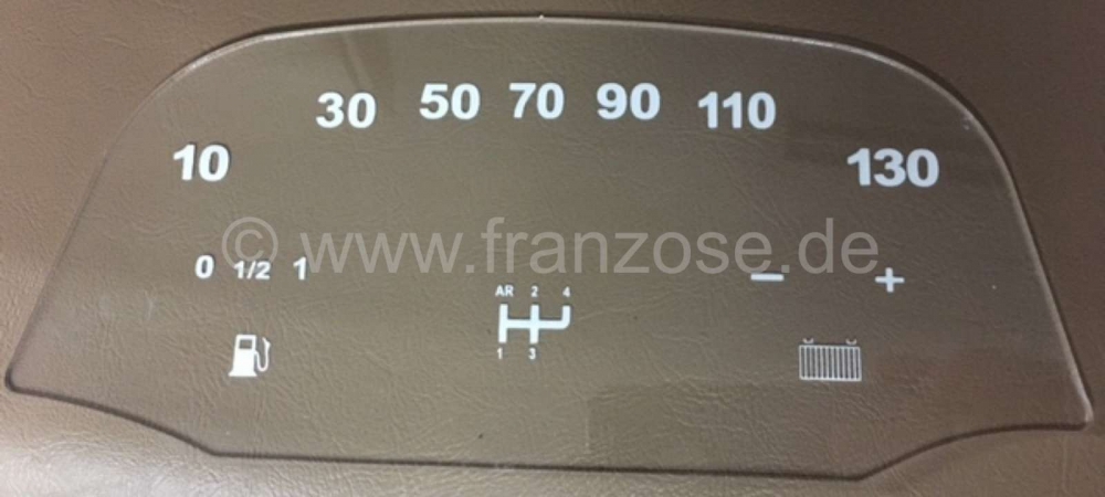 Renault - Snelheidsmeterschijf (130km/H), bedrukt (voor de ovale Jaeger snelheidsmeter, 12 volt). Ge