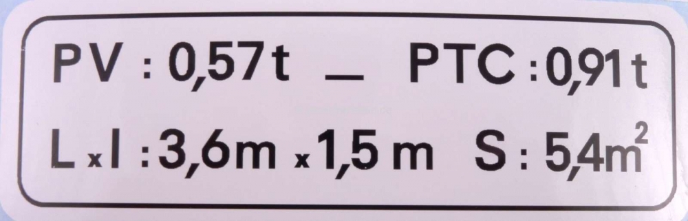Citroen-2CV - Laadvermogensticker voor AZU250, uit 1975.