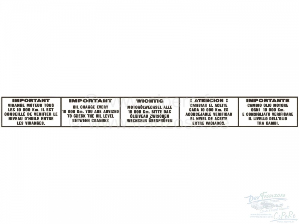 Citroen-2CV - Sticker in de voorruit - voorruit (onderhoudsmelding). In 5 talen. Geschikt voor Citroen 2