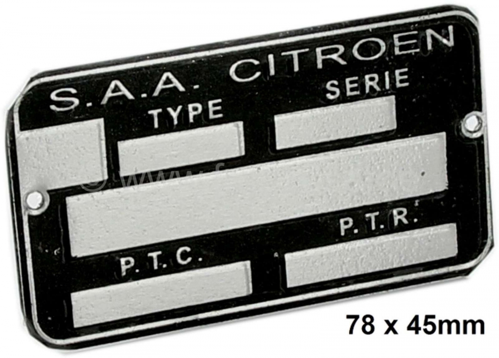 Sonstige-Citroen - Typeplaatje S.A.A Citroen. Deze typeplaatjes werden gemonteerd in de 2CV, DS, 11CV, HY. Af