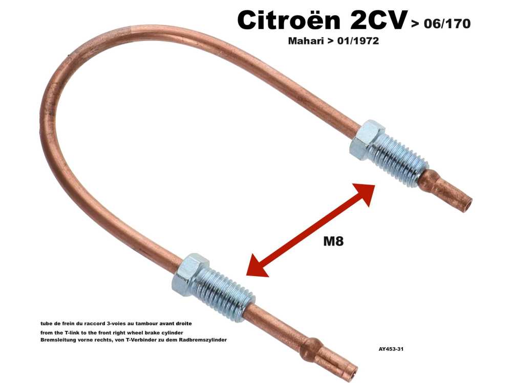 Citroen-DS-11CV-HY - Remleiding, geschikt voor Citroen 2CV, tot modeljaar 06/1970. Citroen Mehari tot modeljaar