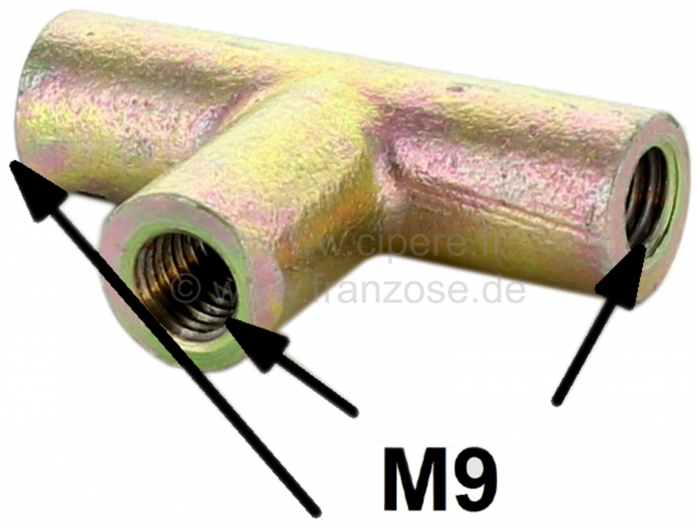 Citroen-DS-11CV-HY - Remleidingconnector (3-wegconnector). Schroefdraad remleidingaansluiting: M9. Gemonteerd o
