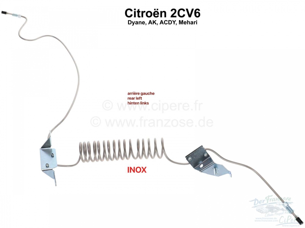 Citroen-2CV - Roestvrijstalen remleiding. Verbinding van de 3-wegconnector naar de remcilinder van het l