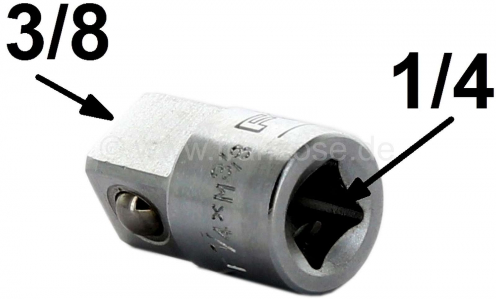 Citroen-2CV - Ratel adapter (vergroting). Van 1/4 ratel naar 3/8 dopsleutel (moer).
