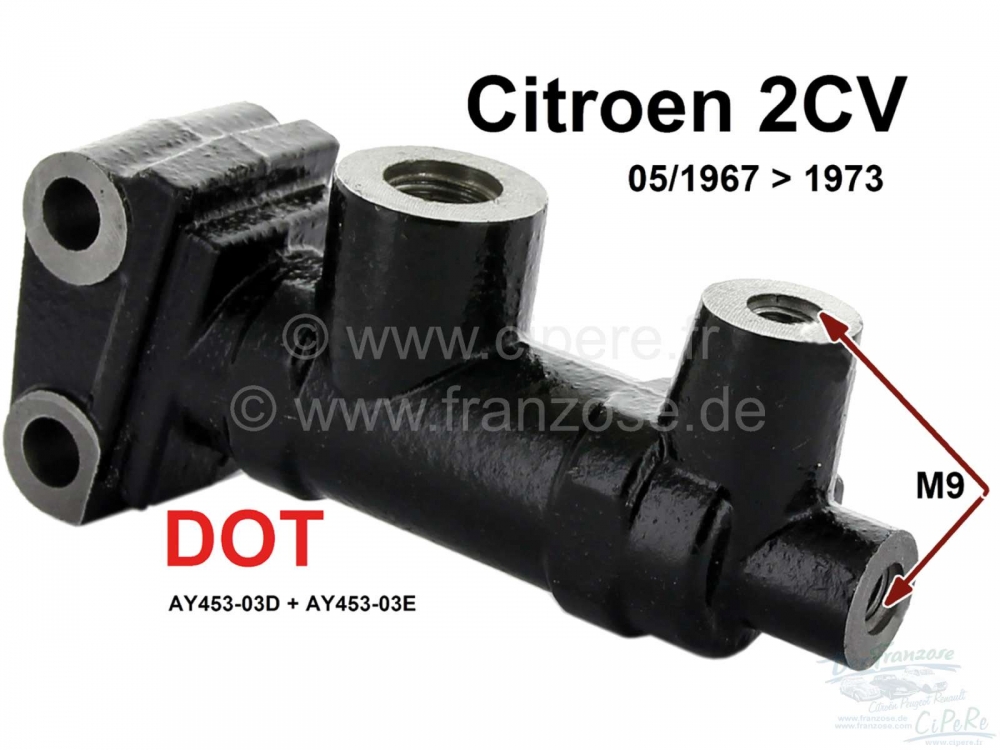 Citroen-2CV - Hoofdremcilinder, DOT-remsysteem. Enkel circuit remsysteem. Geschikt voor Citroen 2CV, AZU