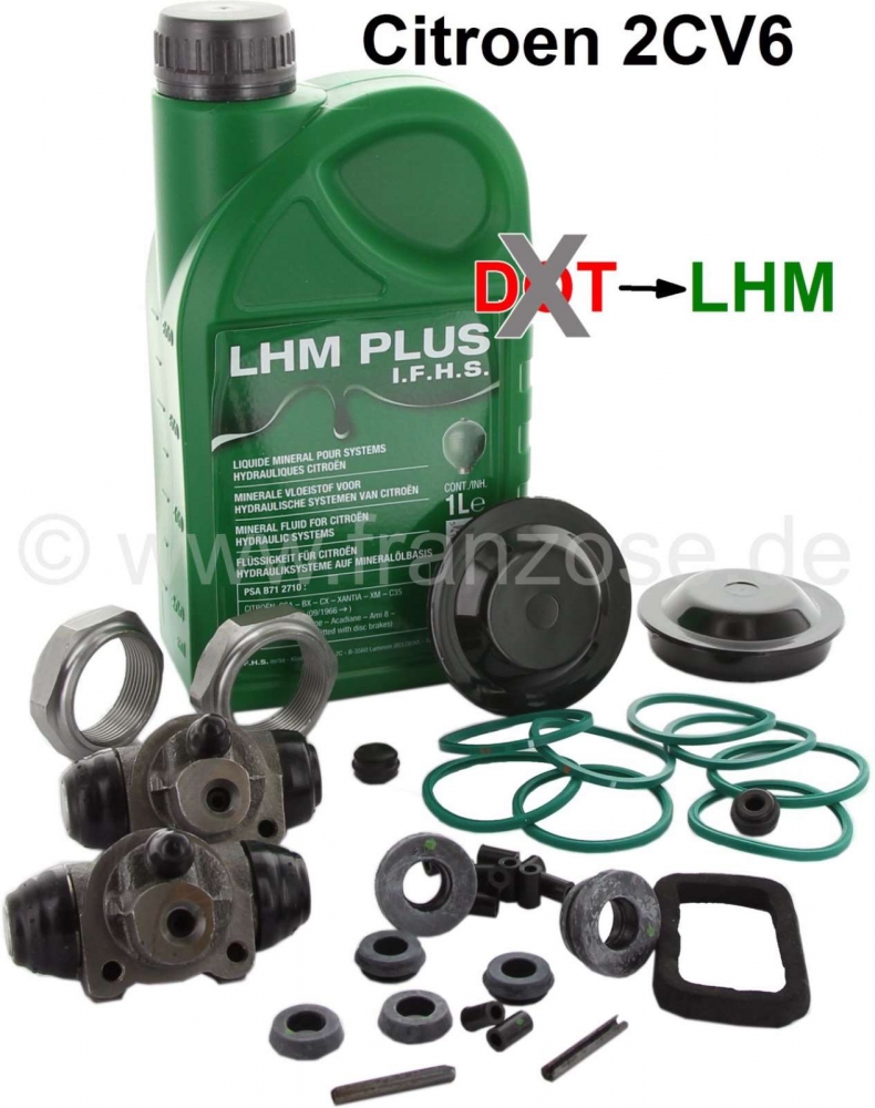 Citroen-2CV - Remreparatieset klein, als er per ongeluk DOT (onjuiste) remvloeistof is gebruikt in plaat